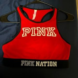 Victoria’s Secret PINK NATION Red and Black Crop Sports Bra w/ RacerBack